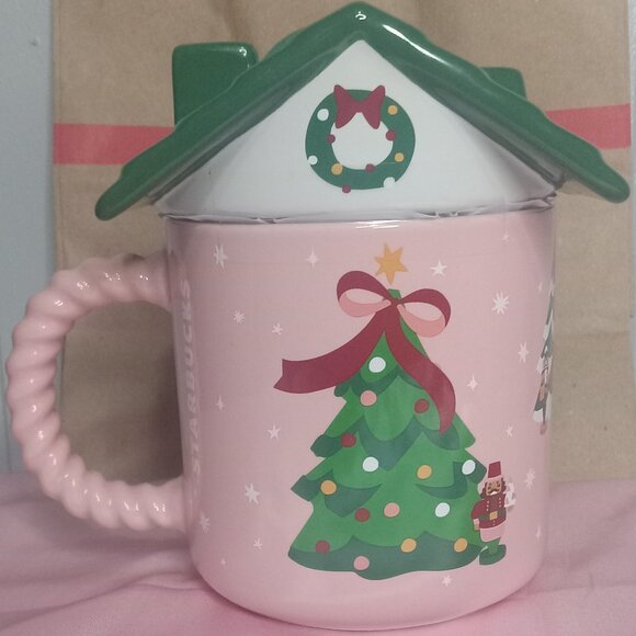 Starbucks 2025 HOLIDAY CHRISTMAS Mug Bearista Pink Gingerbread House Coffee NEW - Picture 3 of 3